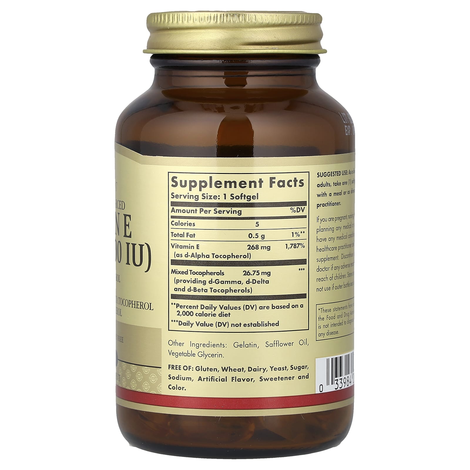 Natural Vitamin E 400 IU Pure D-Alpha Tocopherol