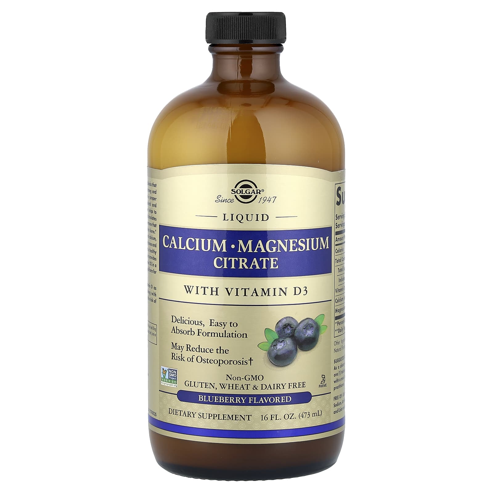 Liquid Calcium Magnesium Citrate with Vitamin D3 Natural Orange Vanilla Flavor